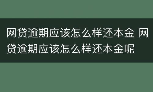 网贷逾期应该怎么样还本金 网贷逾期应该怎么样还本金呢