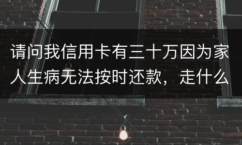 请问我信用卡有三十万因为家人生病无法按时还款，走什么途径可以延期呢