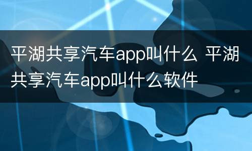 平湖共享汽车app叫什么 平湖共享汽车app叫什么软件