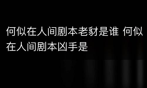 何似在人间剧本老豺是谁 何似在人间剧本凶手是