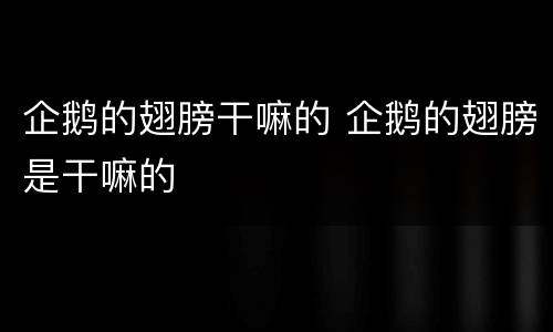 企鹅的翅膀干嘛的 企鹅的翅膀是干嘛的