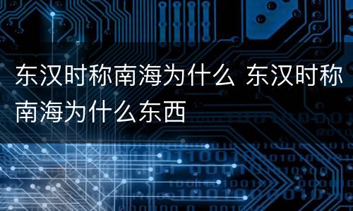 东汉时称南海为什么 东汉时称南海为什么东西