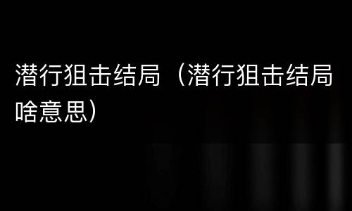 潜行狙击结局（潜行狙击结局啥意思）