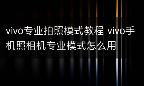 vivo专业拍照模式教程 vivo手机照相机专业模式怎么用