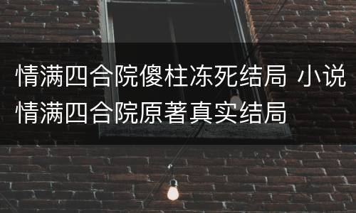 情满四合院傻柱冻死结局 小说情满四合院原著真实结局