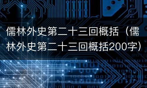 儒林外史第二十三回概括（儒林外史第二十三回概括200字）