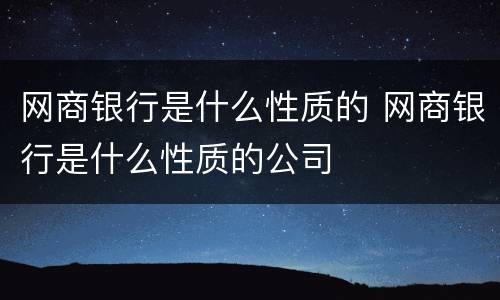 网商银行是什么性质的 网商银行是什么性质的公司