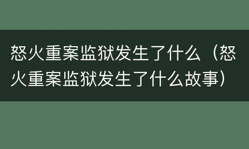 怒火重案监狱发生了什么（怒火重案监狱发生了什么故事）