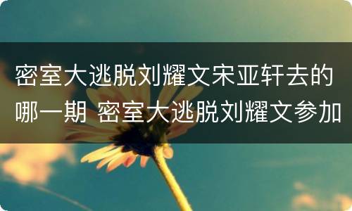 密室大逃脱刘耀文宋亚轩去的哪一期 密室大逃脱刘耀文参加的是哪期