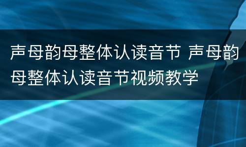 声母韵母整体认读音节 声母韵母整体认读音节视频教学