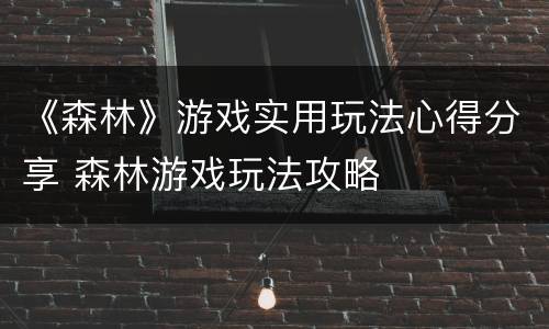 《森林》游戏实用玩法心得分享 森林游戏玩法攻略