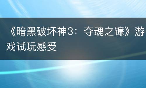 《暗黑破坏神3：夺魂之镰》游戏试玩感受