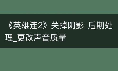 《英雄连2》关掉阴影_后期处理_更改声音质量