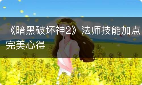 《暗黑破坏神2》法师技能加点完美心得