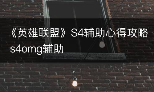 《英雄联盟》S4辅助心得攻略 s4omg辅助