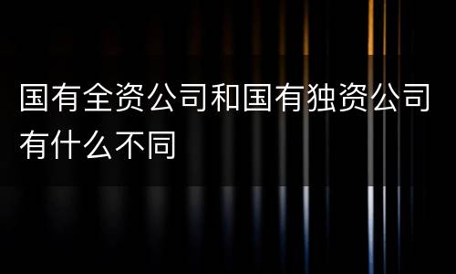 国有全资公司和国有独资公司有什么不同