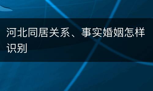 河北同居关系、事实婚姻怎样识别