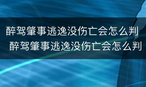 醉驾肇事逃逸没伤亡会怎么判 醉驾肇事逃逸没伤亡会怎么判交警怎么认定禅驾