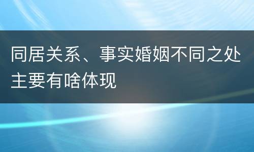 同居关系、事实婚姻不同之处主要有啥体现