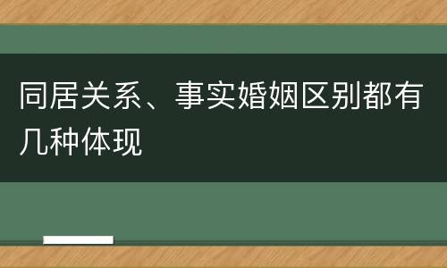 同居关系、事实婚姻区别都有几种体现