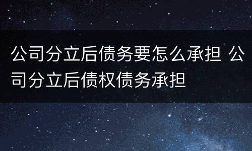 公司分立后债务要怎么承担 公司分立后债权债务承担