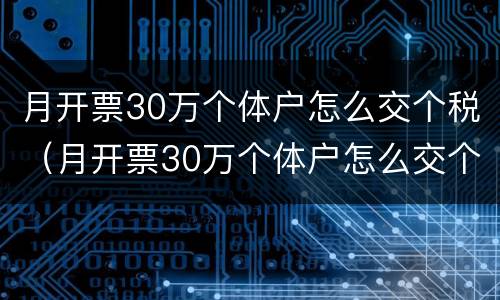 月开票30万个体户怎么交个税（月开票30万个体户怎么交个税呢）